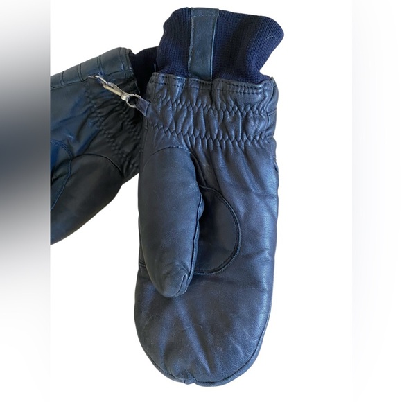 VINTAGE SARAMAC INSULATED BLUE LEATHER SKI MITTENS. One Size Fits up to Size XL - Picture 11 of 12